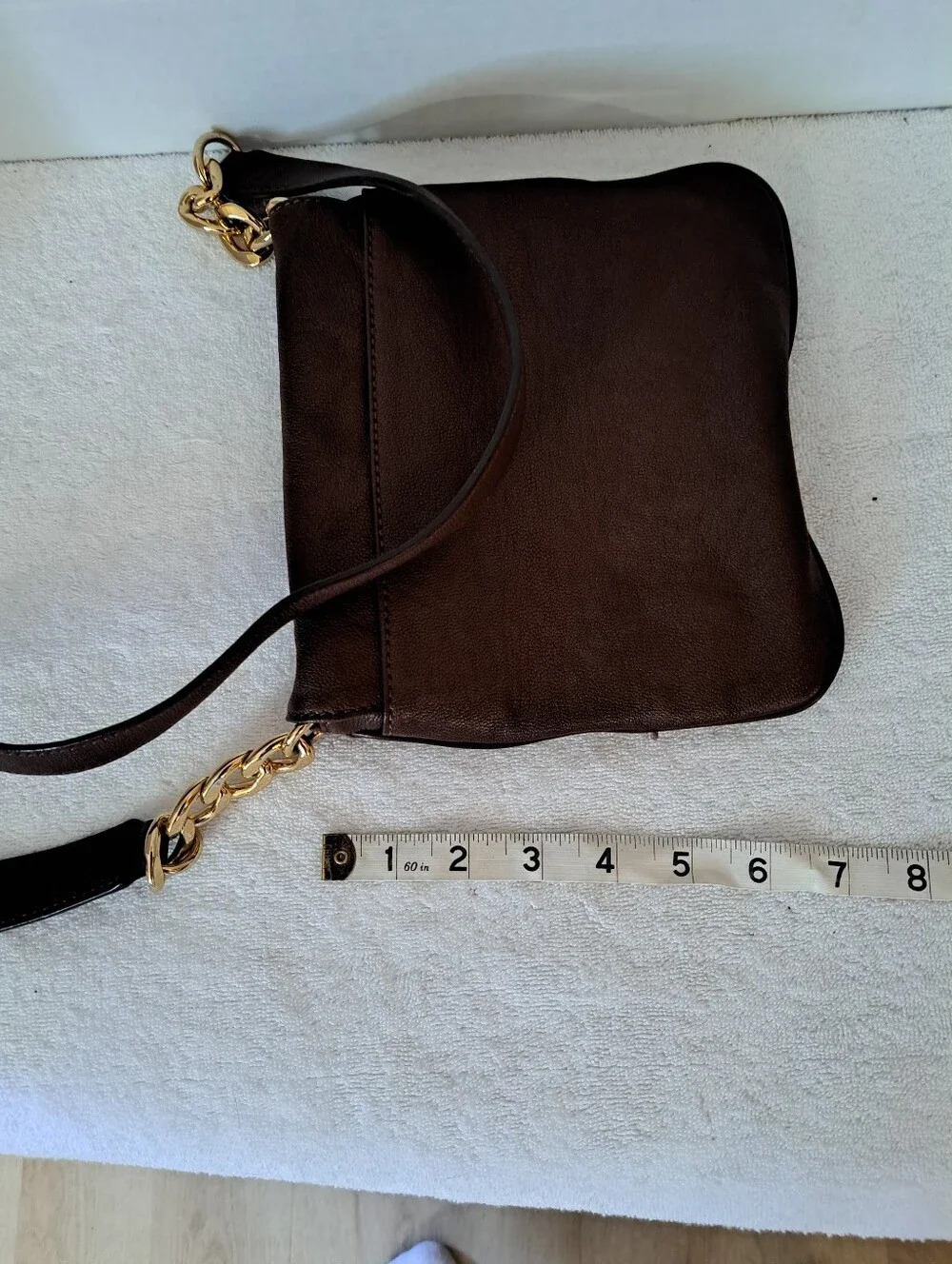 Michael Kors Brown Leather Crossbody Bag with Gold Accent And Dust Bag